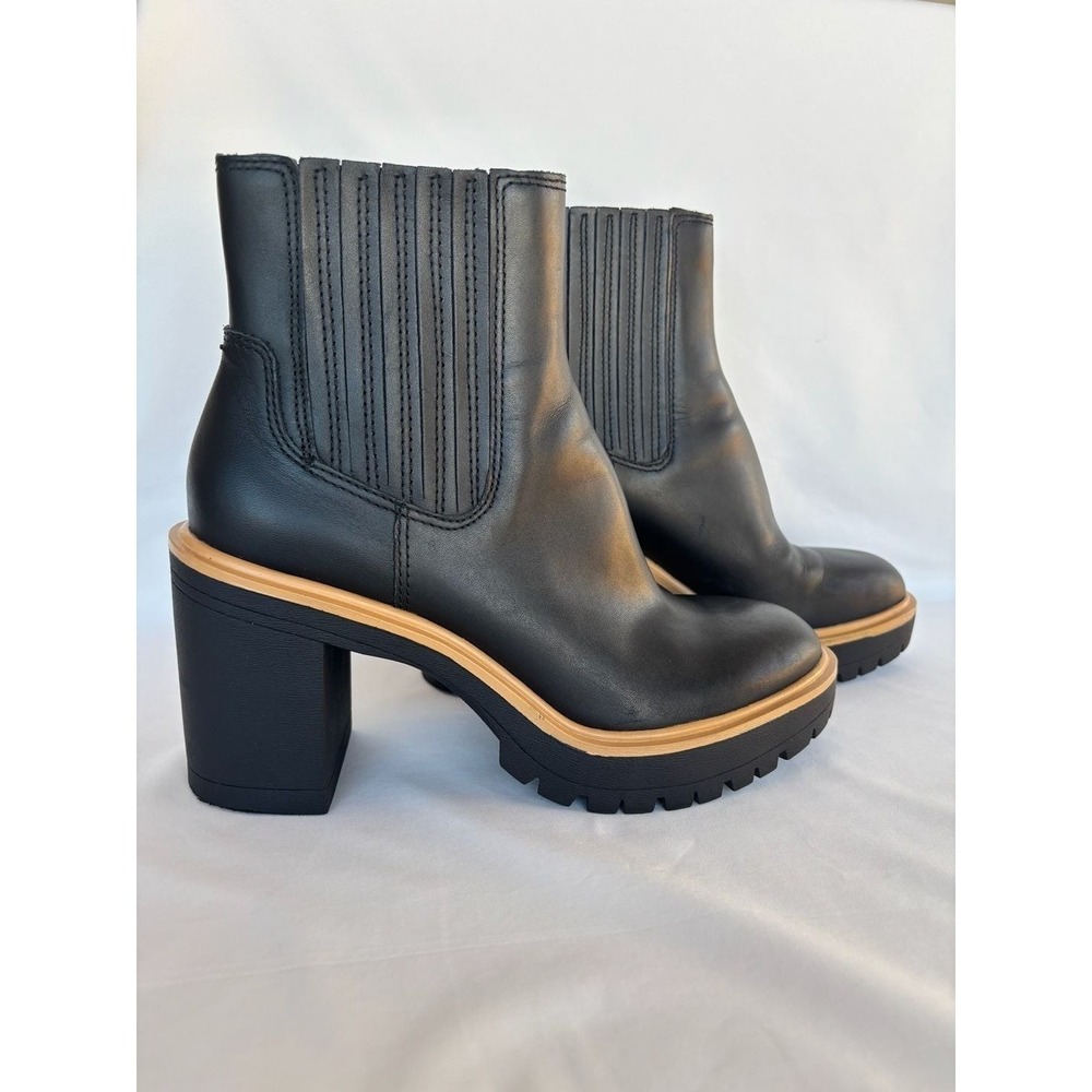 Dolce Vita Caster H2O Waterproof Black Leather Block Heel Chelsea Booties